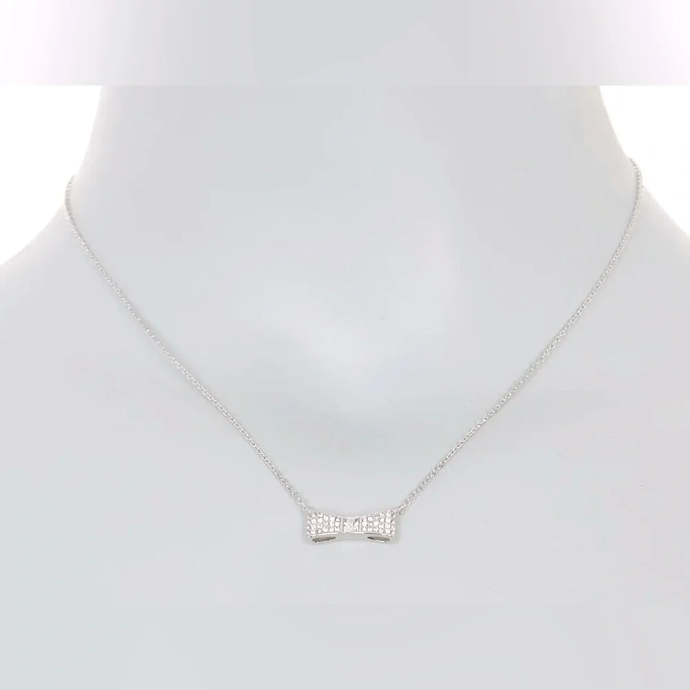 Kate Spade NY Jewelry Silver Rhinestone Bow Choker Necklace 16”-19”